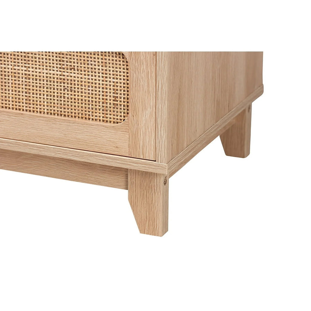 Oak Brown Wood and Natural Rattan 5-Drawer Storage Cabinet B171