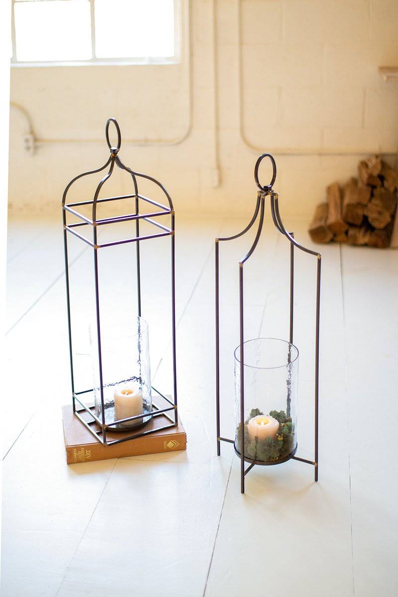 Black Iron Lantern with Glass Hurricane M77220