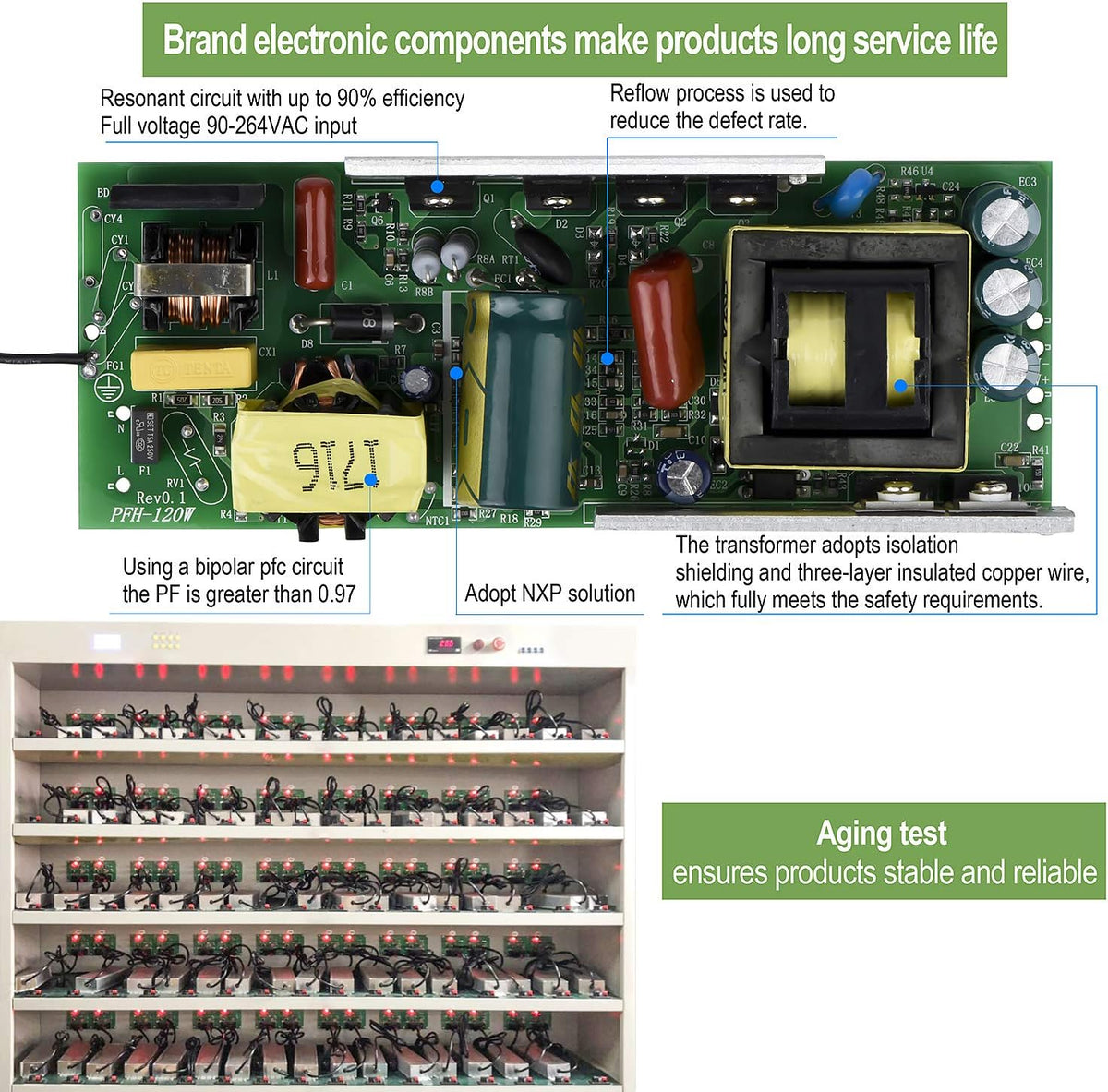 150 Watts Waterproof IP67 LED Driver Power Supply, 85V-265V AC to 12V DC, 3-Prong Plug H298