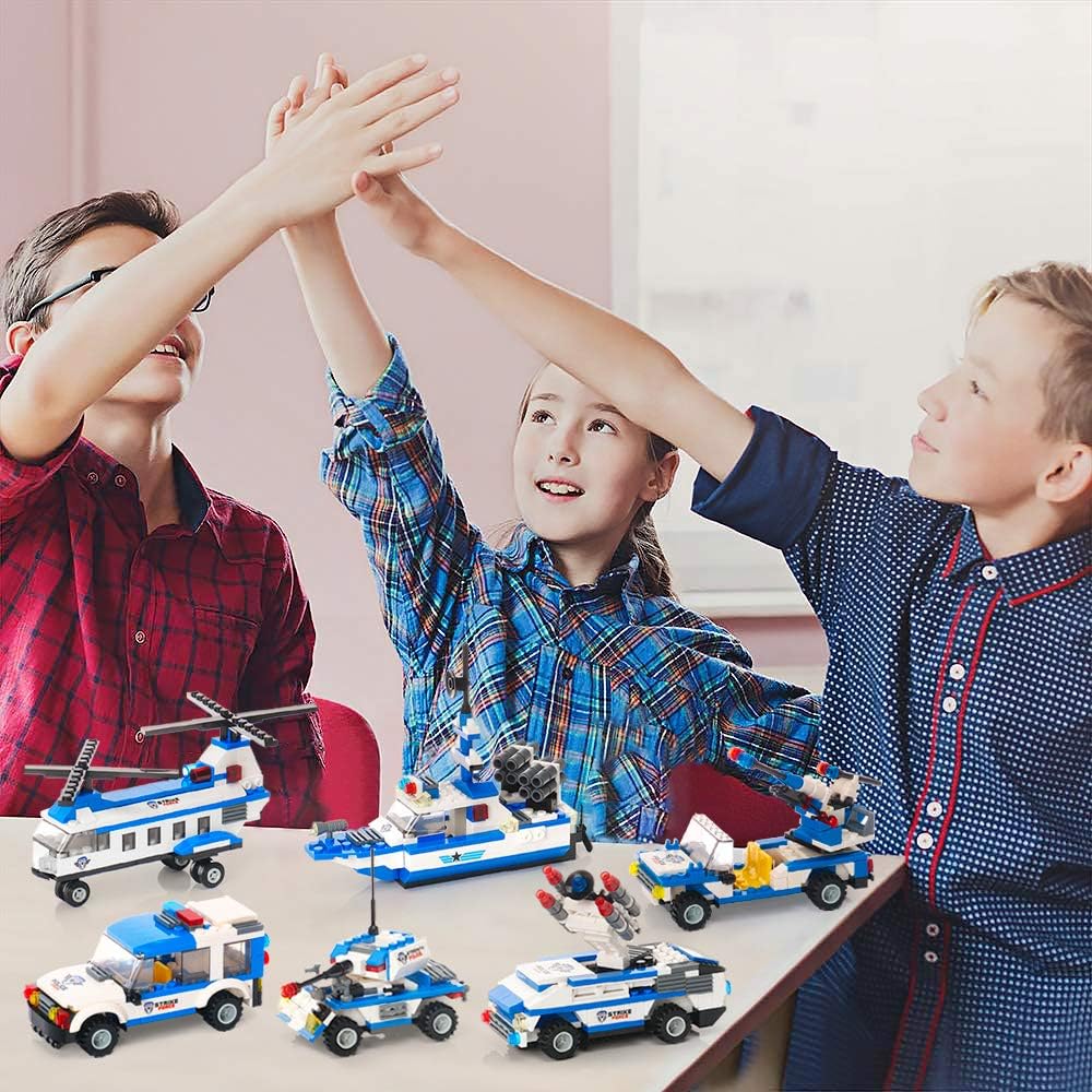 1169 Pieces 6 in 1 City Police Building Blocks Kit with Storage Box K822
