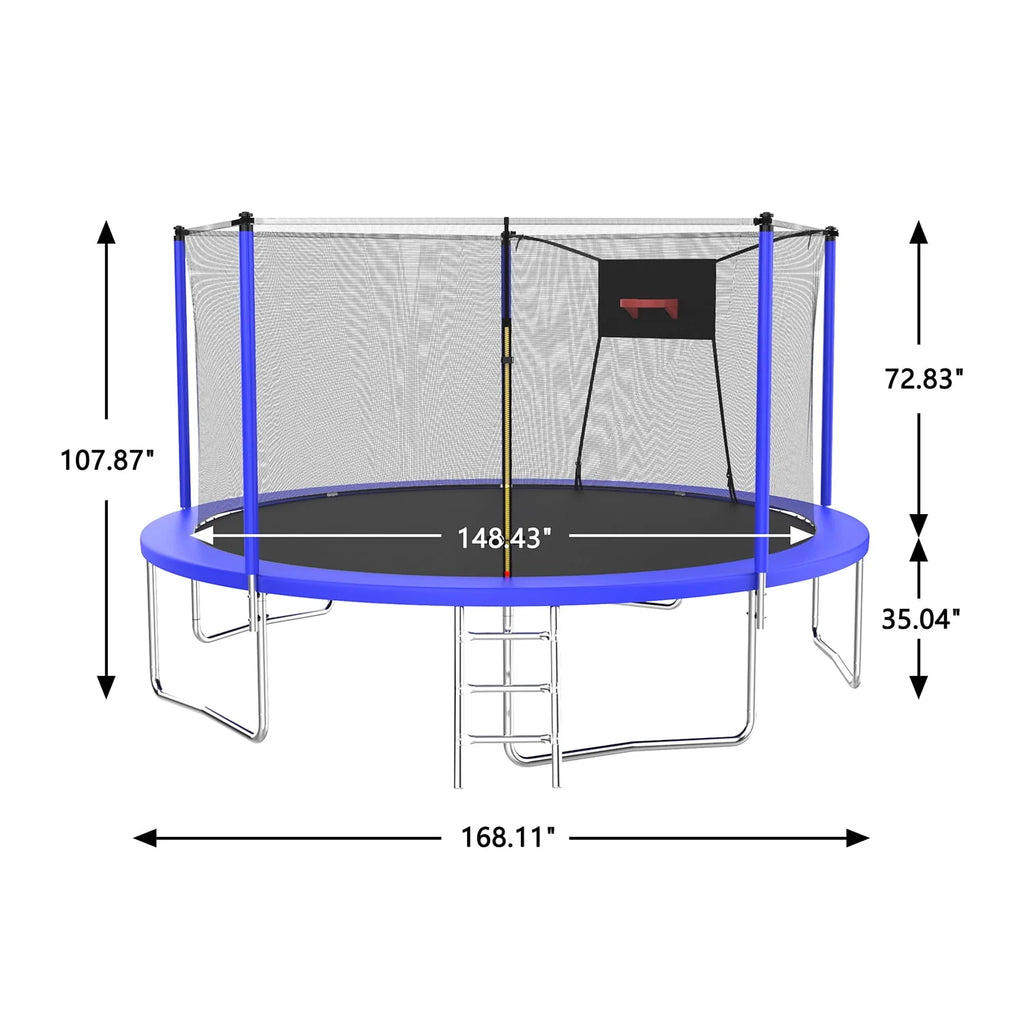 14 Feet Trampoline with Enclosure, Basketball Hoop and Ladder I4179