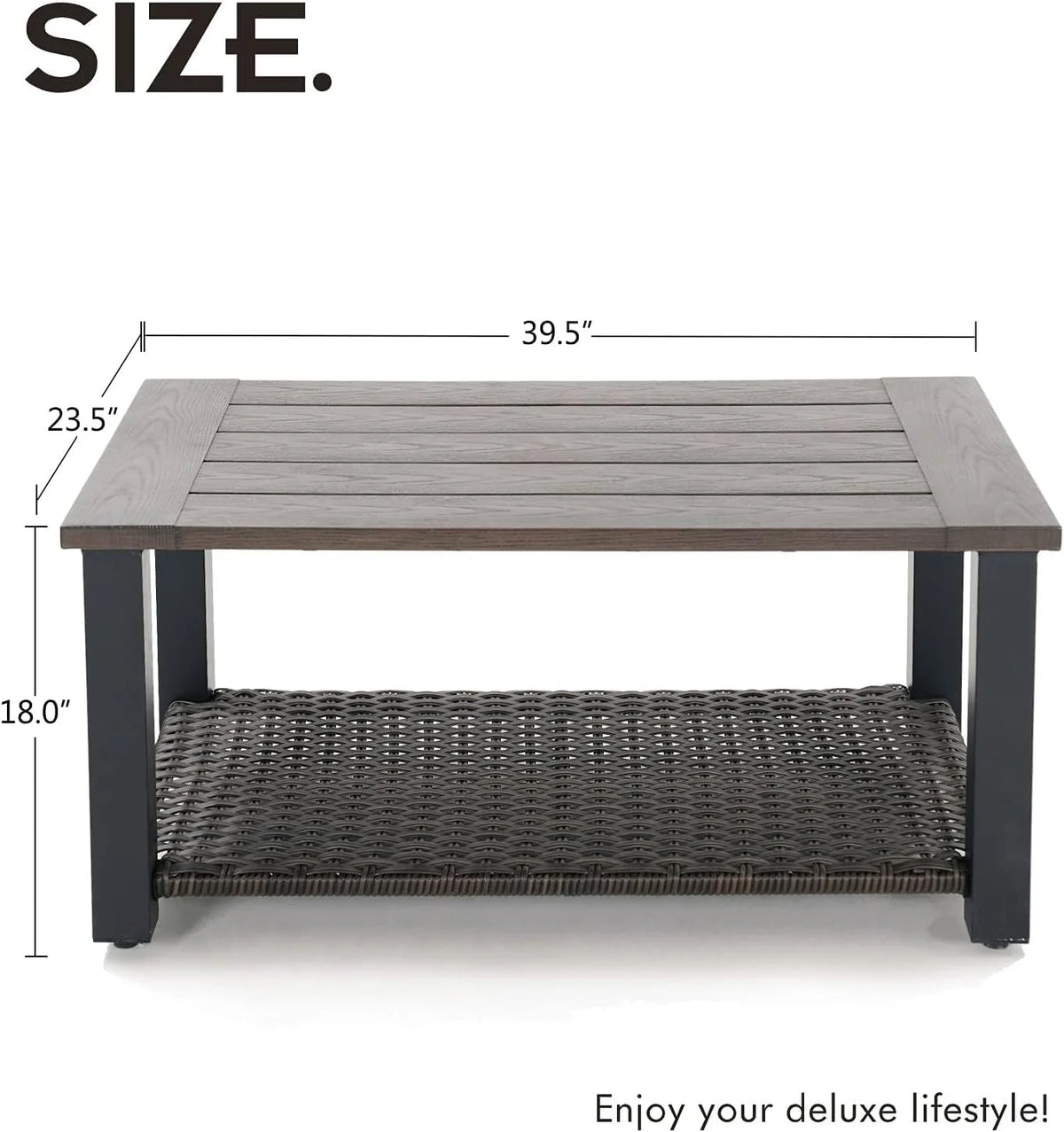 Outdoor Wicker Coffee Table with Aluminum Steel Frame, Brown V87063