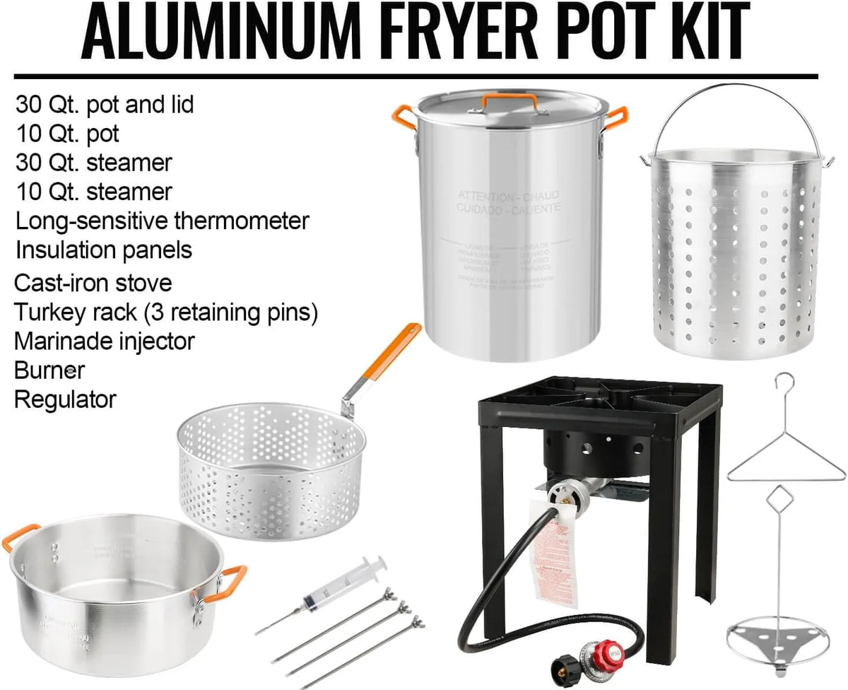 Propane Outdoor Turkey Fryer 30 & 10 Quart Aluminum Seafood Boiler Steamer Kit E540