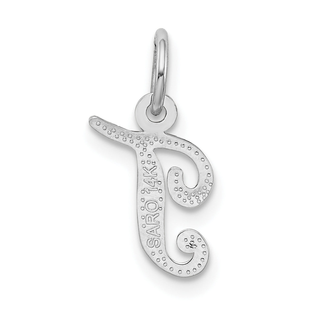 14K White Gold Polished Rhodium Plated Script Letter T Initial Pendant Charm U114
