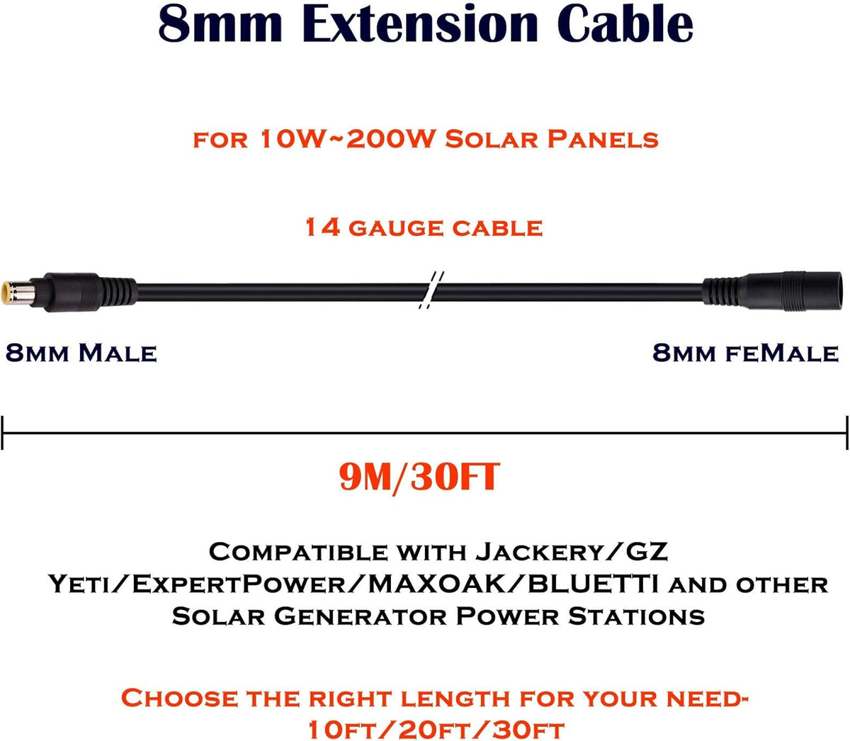 8mm Extension Cable 20Ft 6M DC 8mm Cord 14AWG G351