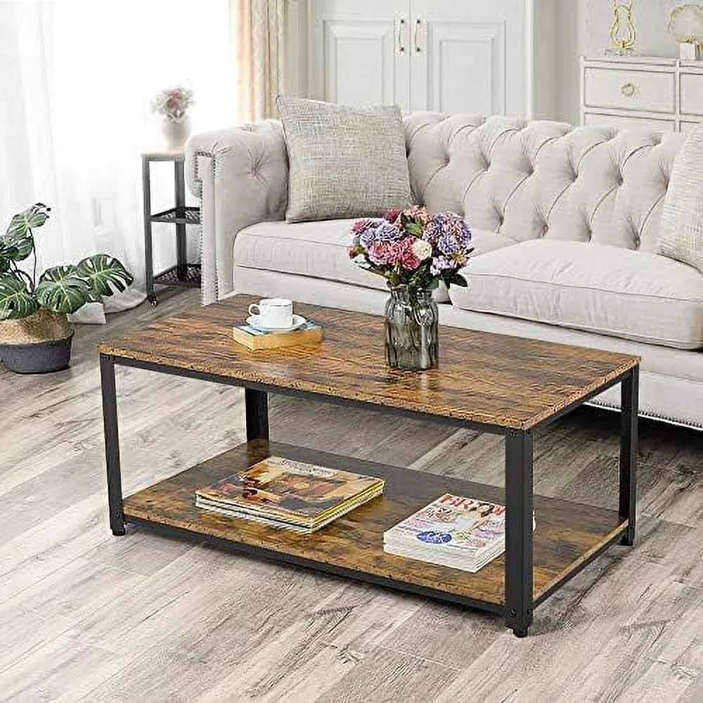3-Piece Coffee Table & End Tables, Rustic Brown Wood R347333