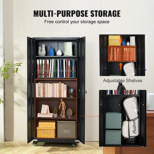 Black Metal Storage Cabinet with 4 Adjustable Shelves M896072