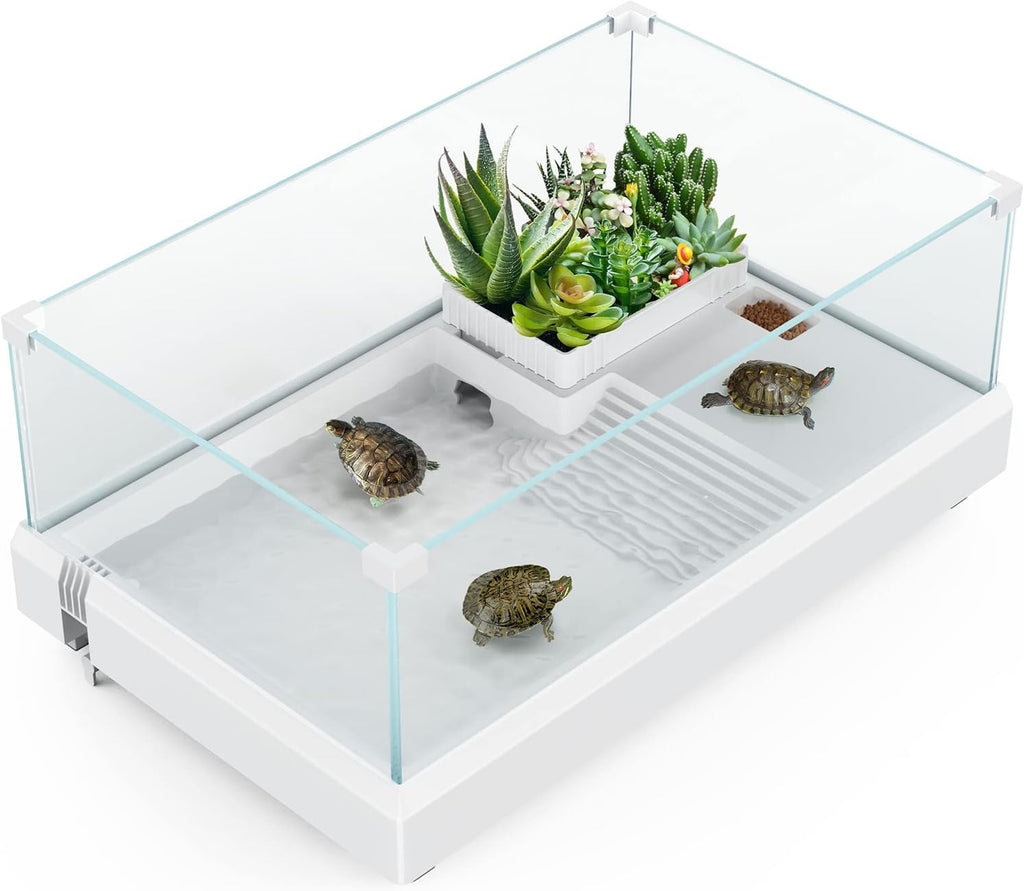 Glass Turtle Tank Aquarium with Basking Platform, Bottom Drain Design C7089