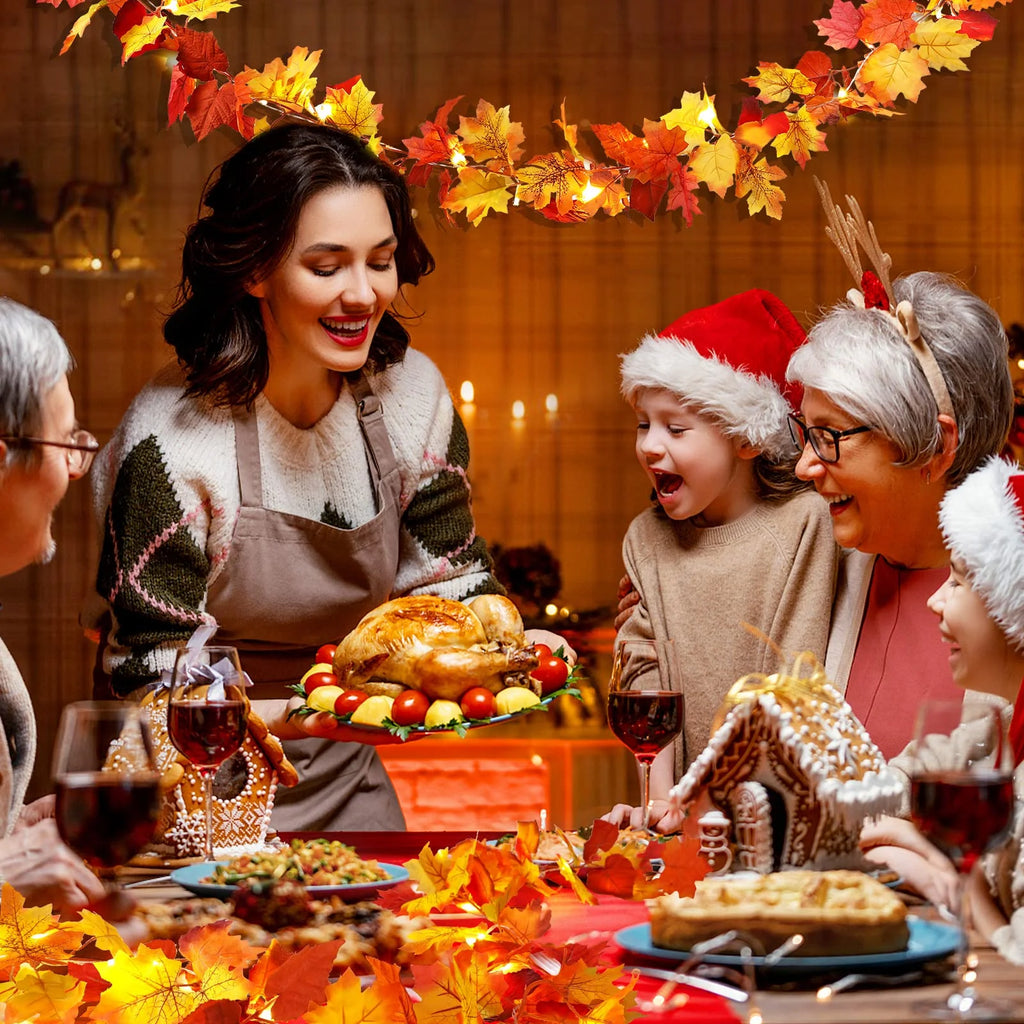 Maple Leaves Garland with Lights F2164