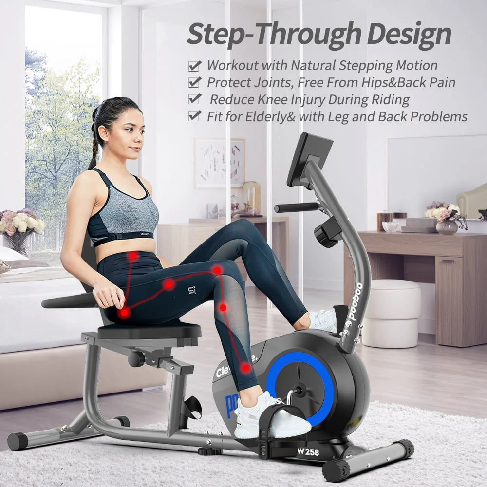 Magnetic Recumbent Exercise Bike 330lbs Blue G42952
