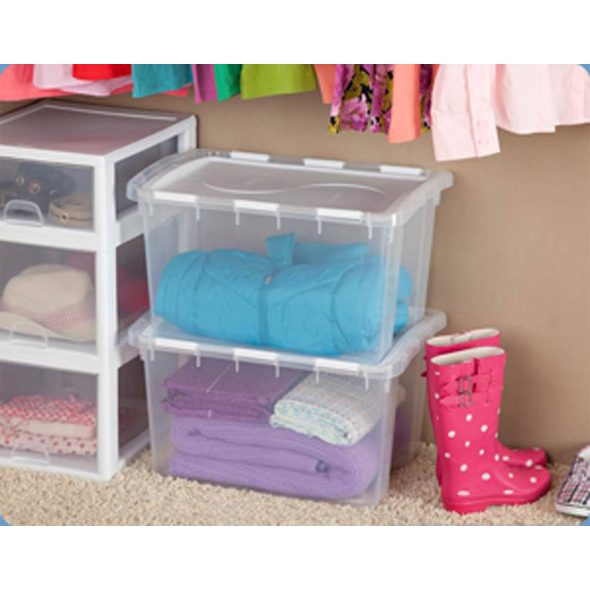 48 Quart Clear Hinged Plastic Storage Container 6 Pack F810