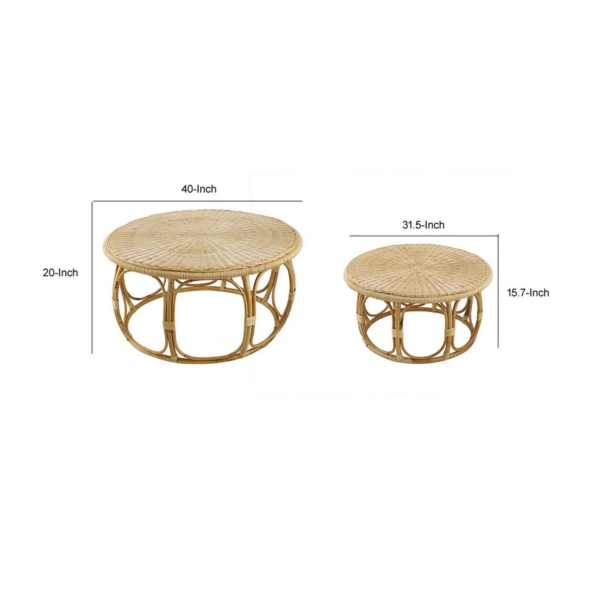 32, 40 Inch Handwoven Rattan Coffee Table Set of 2 S1221