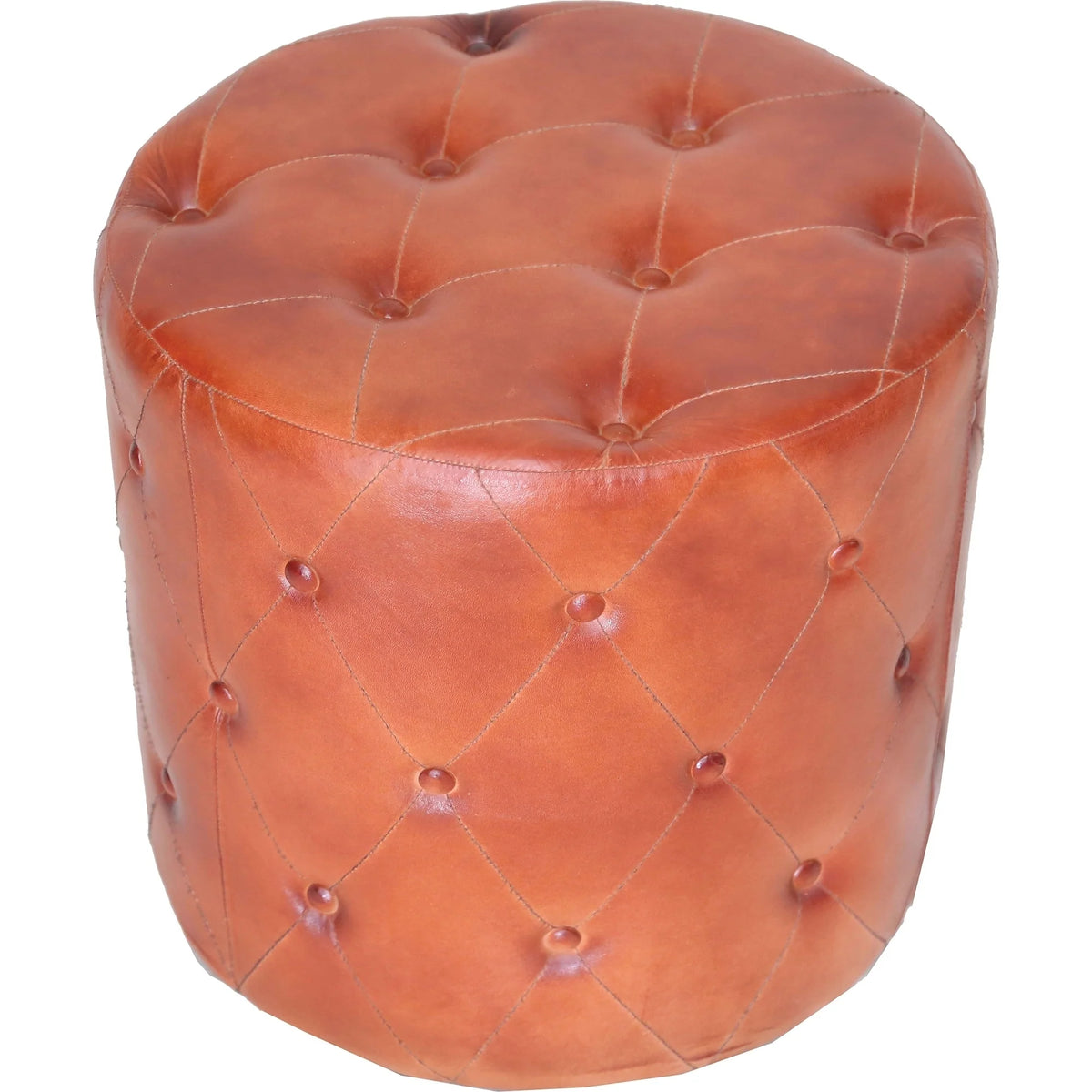 Tan Leather Pouf O1253