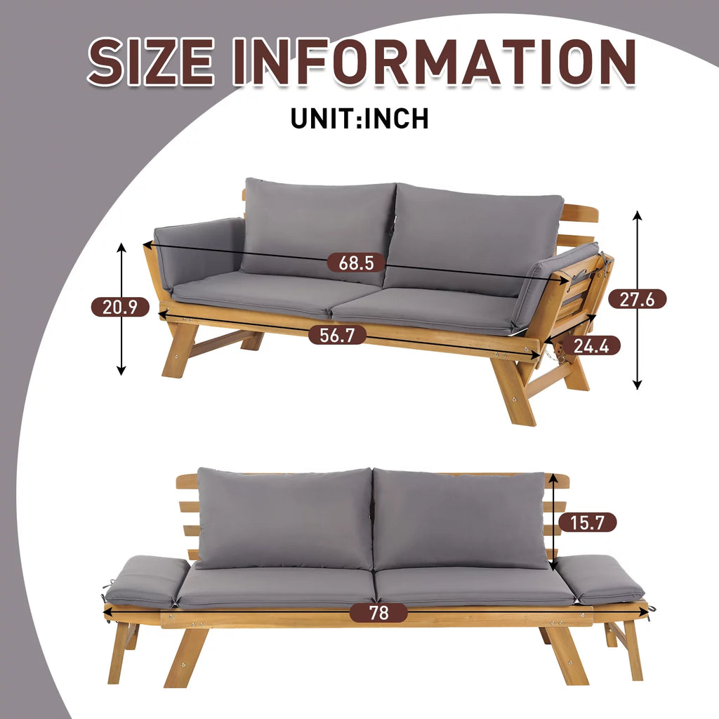 Gray Outdoor Couch Daybed with Cushion and Pillow N413868