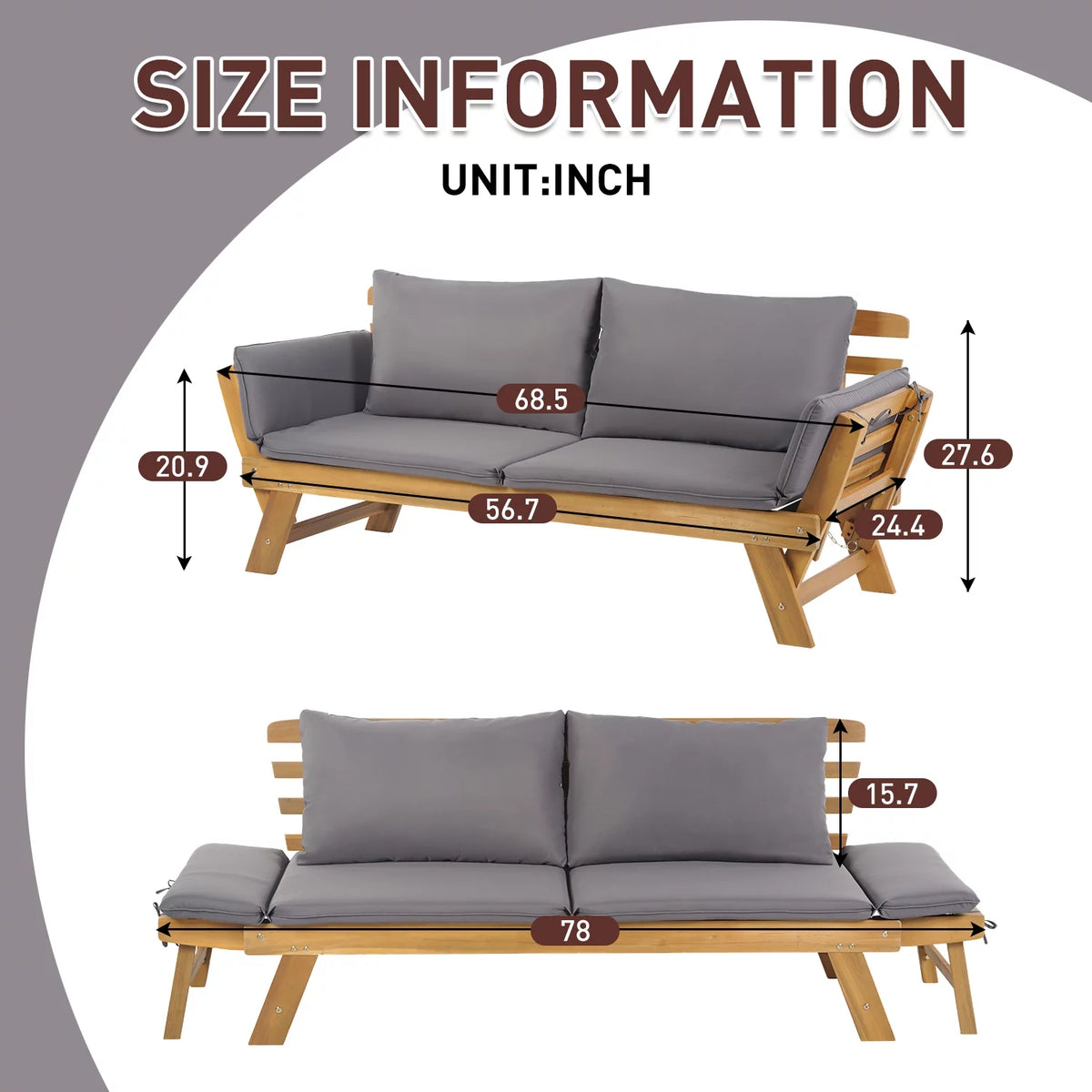 Gray Outdoor Couch Daybed with Cushion and Pillow N413868