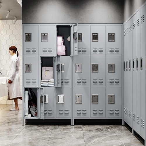 3 Door Metal Storage Locker with Shelves and Lock T6925