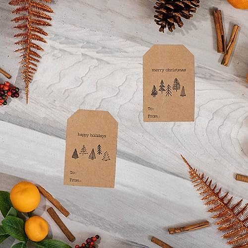 Christmas Tree Gift Tag Stickers 2 x 3 Inch Kraft Tags P224889