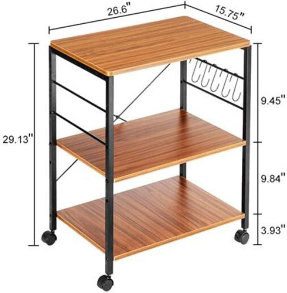 3-Tier Vintage Rolling Microwave Cart with Side Hook O945