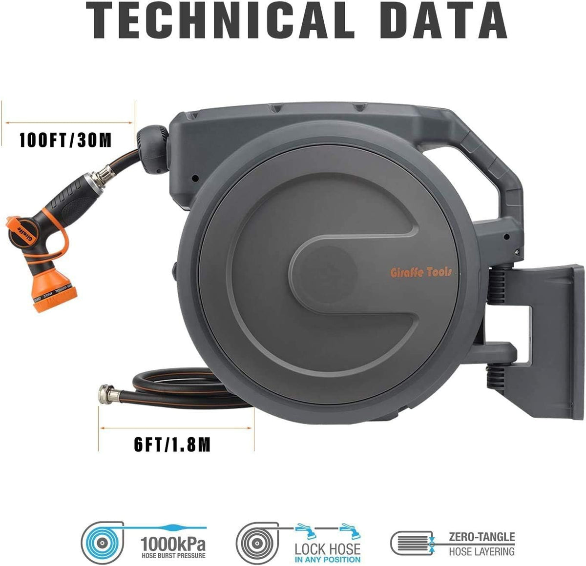 Retractable Wall Mounted Garden Hose Reel 1/2" 100ft with 9 Pattern Nozzle M645453