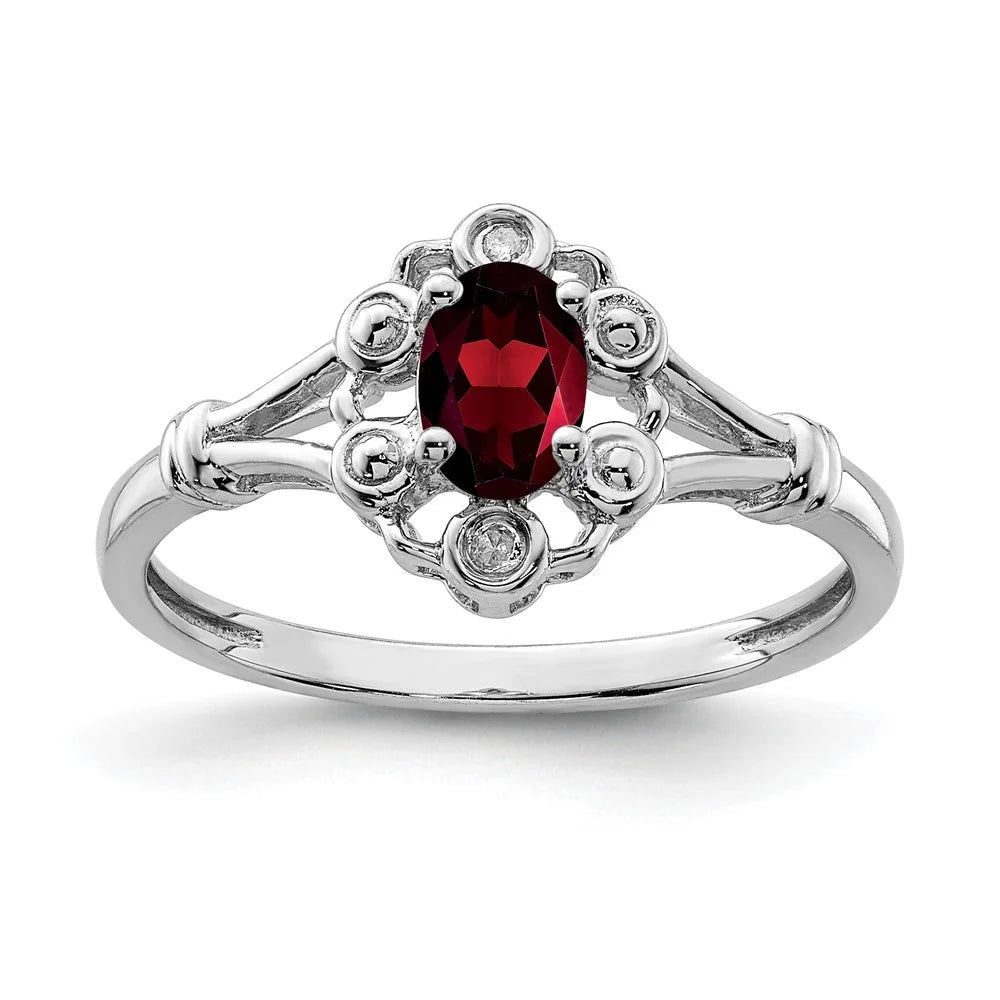 925 Sterling Silver Garnet and Diamond Solitaire Engagement Ring Size 8 P582370