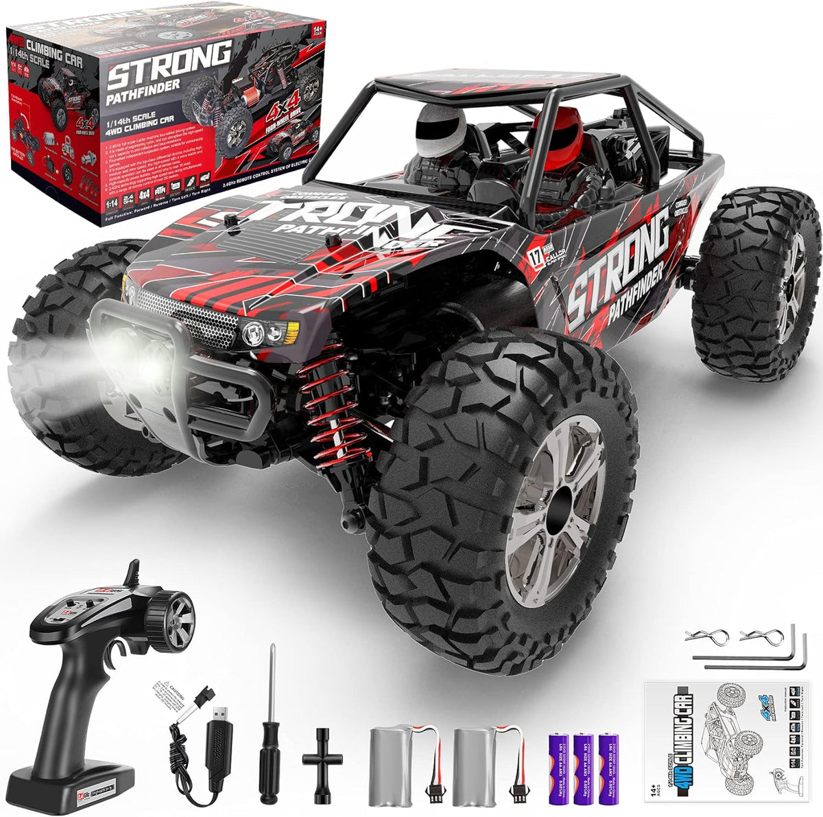 1:14 Scale 4WD High Speed RC Monster Truck with Headlight and Two Rechargeable Batteries Q540792