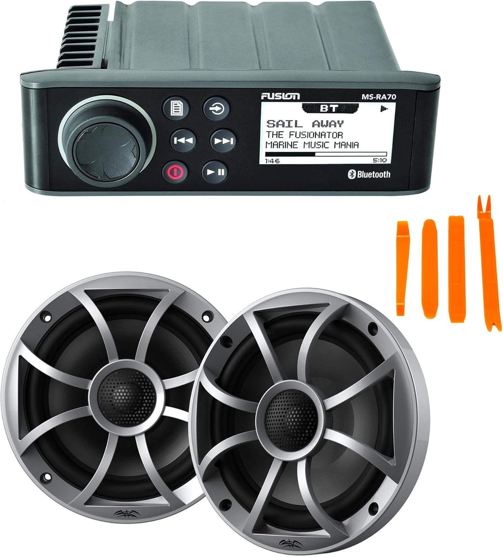 Marine AM/FM/BT Stereo with 1 Pair 6.5" Marine Coaxial Speakers, Silver Grill P2239