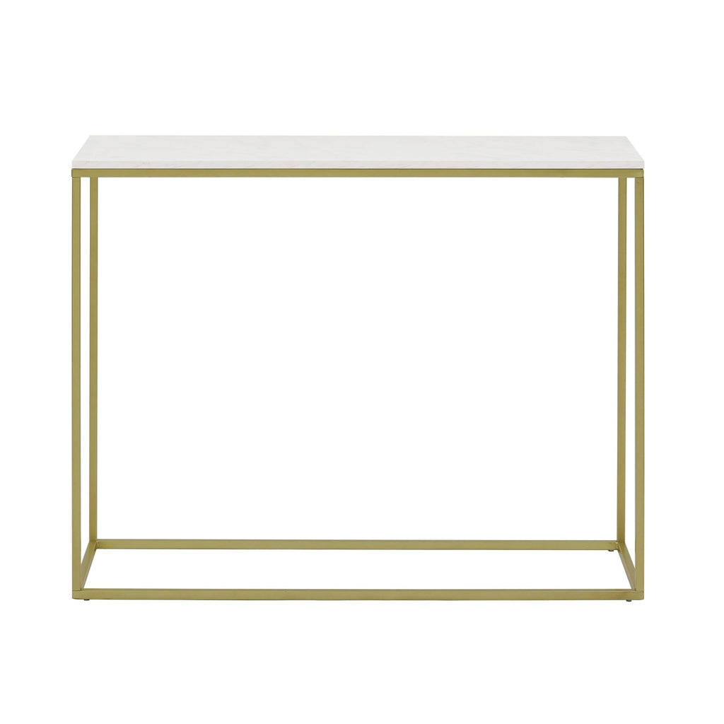 42-Inch Metal Entry Table White Faux Marble Gold Q7847