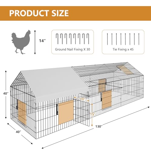 Metal Chicken Coop 87"×40" with Cover Chicken Run Pen Large Portable Chicken Playpen Enclosure H9754