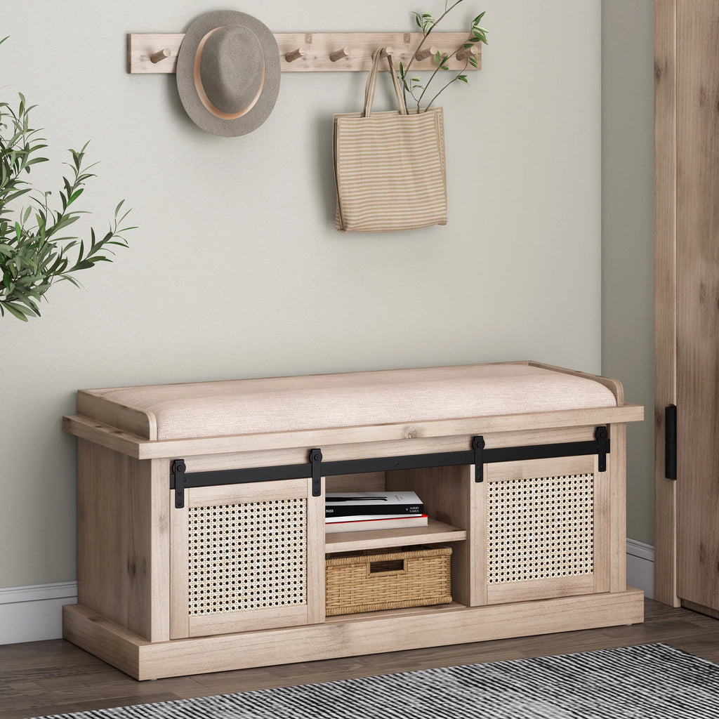 Rustic Storage Bench with Cushion P337