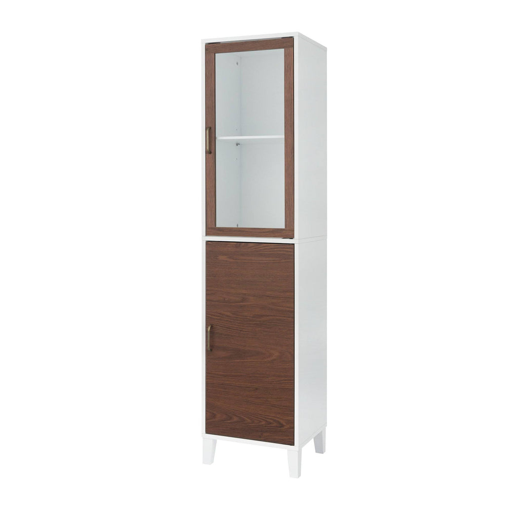 Walnut and White Wooden Linen Tower Cabinet J461062