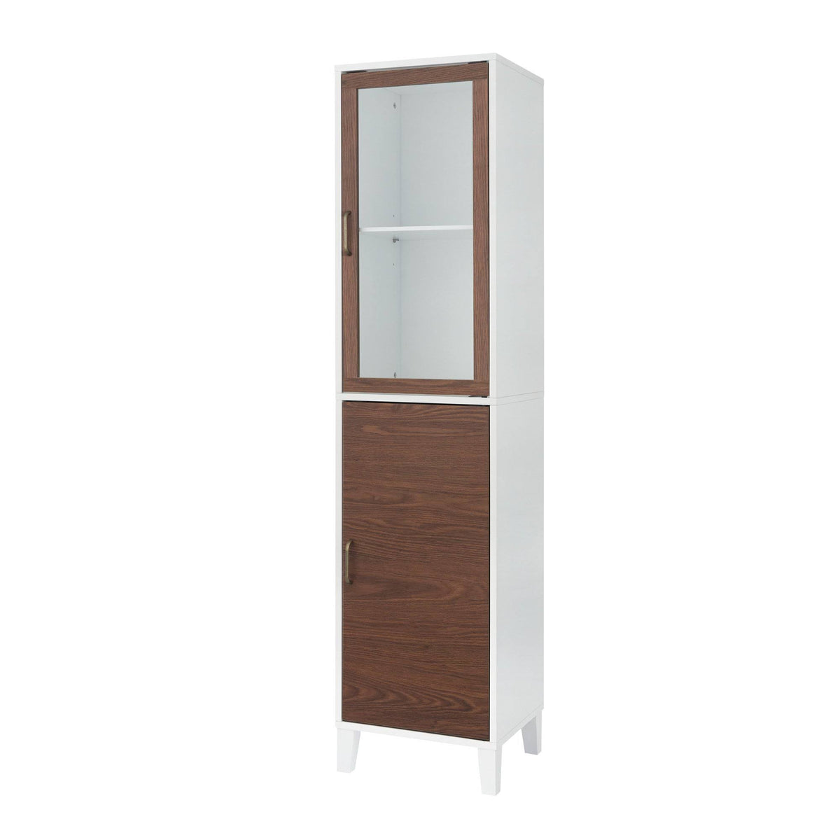Walnut and White Wooden Linen Tower Cabinet J461062