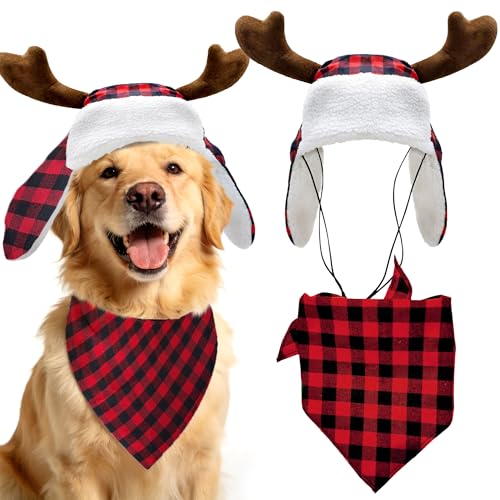 Christmas Reindeer Antlers Headband and Red Scarf for Pets S2590