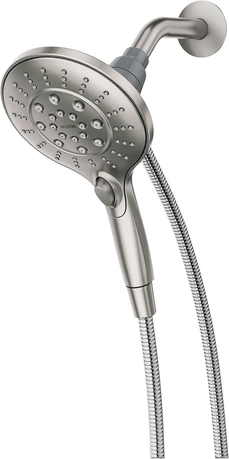 Magnetix Six-Function 5.5-Inch Handheld Showerhead with Magnetic Docking System, Spot Resist Brushed Nickel & 6-Inch Replacement Right Angle Shower Arm, Brushed Nickel Pack of 2 Q60325