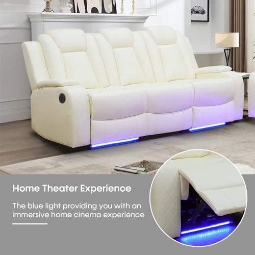 Black 3 Piece Leather Power Reclining Sofa Set with LED Lights E755387