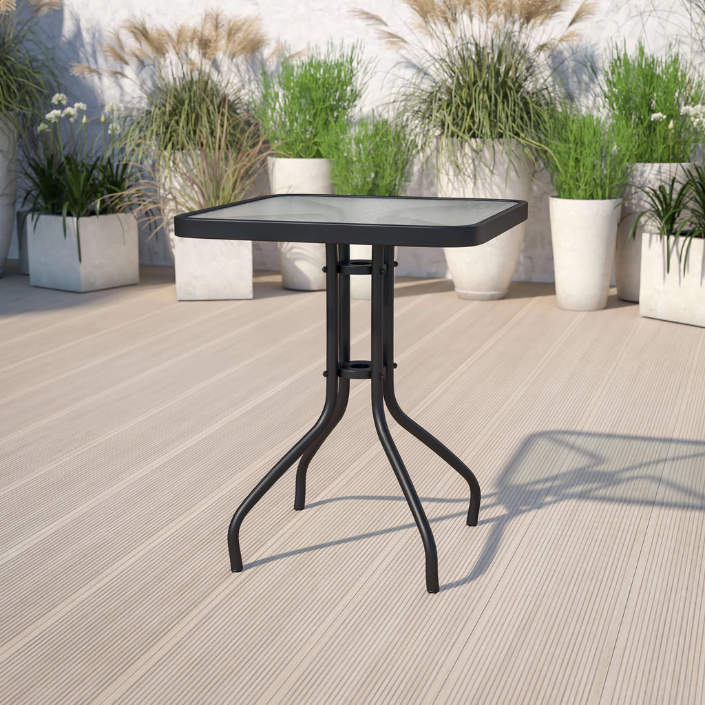 23.5" Square Tempered Glass Metal Table U6184