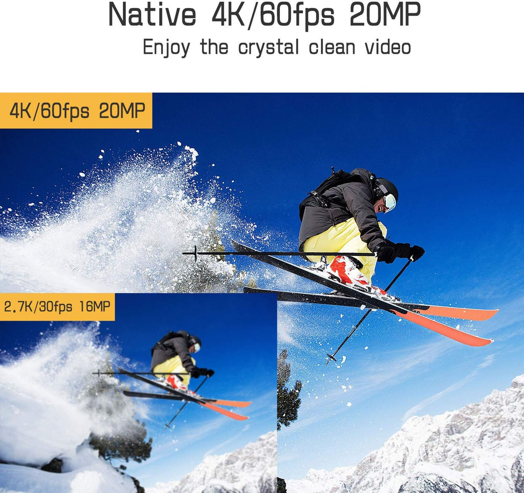 4K 60FPS 20MP Waterproof Action Camera with Touch Screen and 2 Batteries N778806