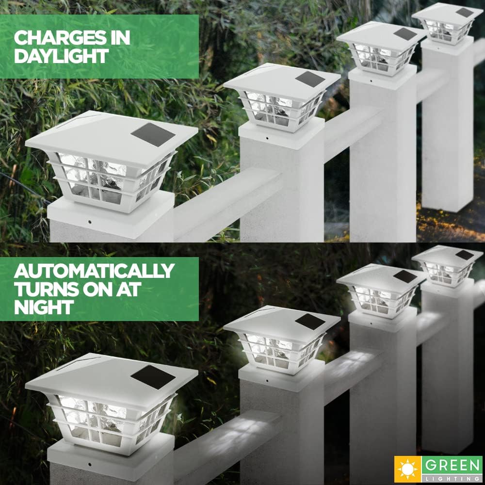 White 4 Pack Solar Powered Post Cap Light with 4x4 Base Adapter M4146