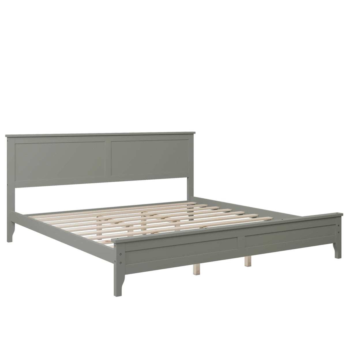 King Size Grey Solid Wood Platform Bed Frame with Headboard H37417