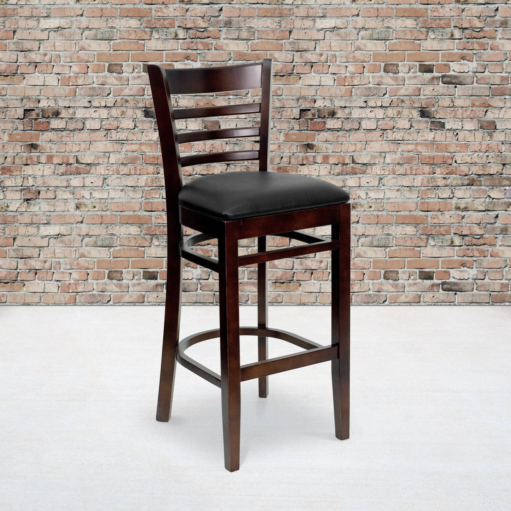 Walnut Wood Vertical Slat Back Wooden Barstool Q9889