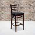 Walnut Wood Vertical Slat Back Wooden Barstool Q9889