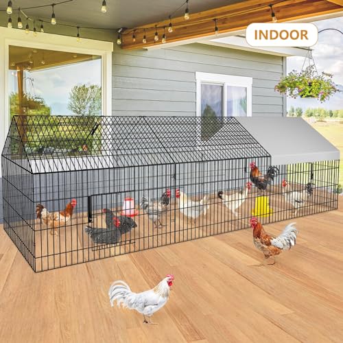 Metal Chicken Coop 87"×40" with Cover Chicken Run Pen Large Portable Chicken Playpen Enclosure H9754
