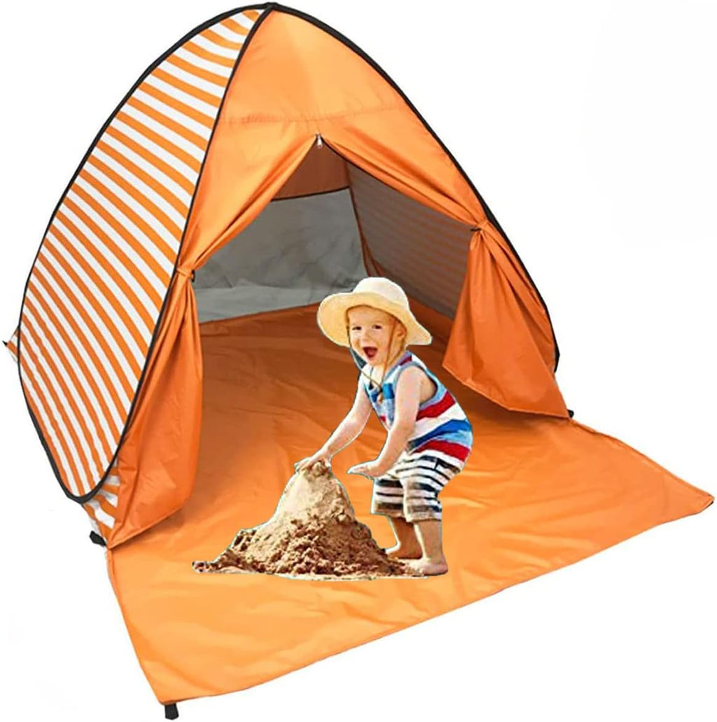Pop Up Beach Tent Sun Shelter UPF 50+ 2-3 Person Dark Blue Stripes U52975