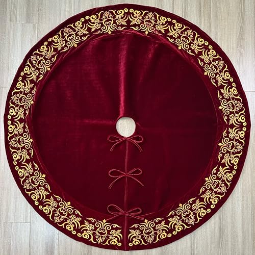 Burgundy Velvet Christmas Tree Skirt H48571