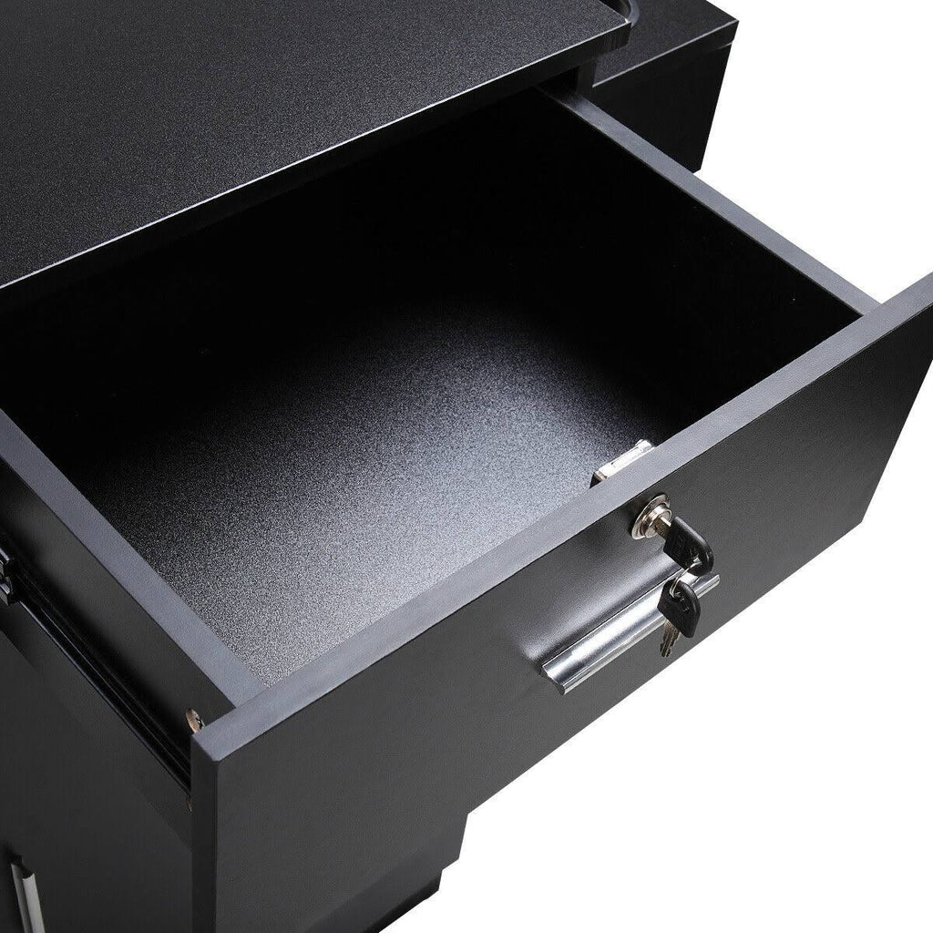 Black Locking Salon Storage Cabinet with Hair Dryer Holder Drawer R2158