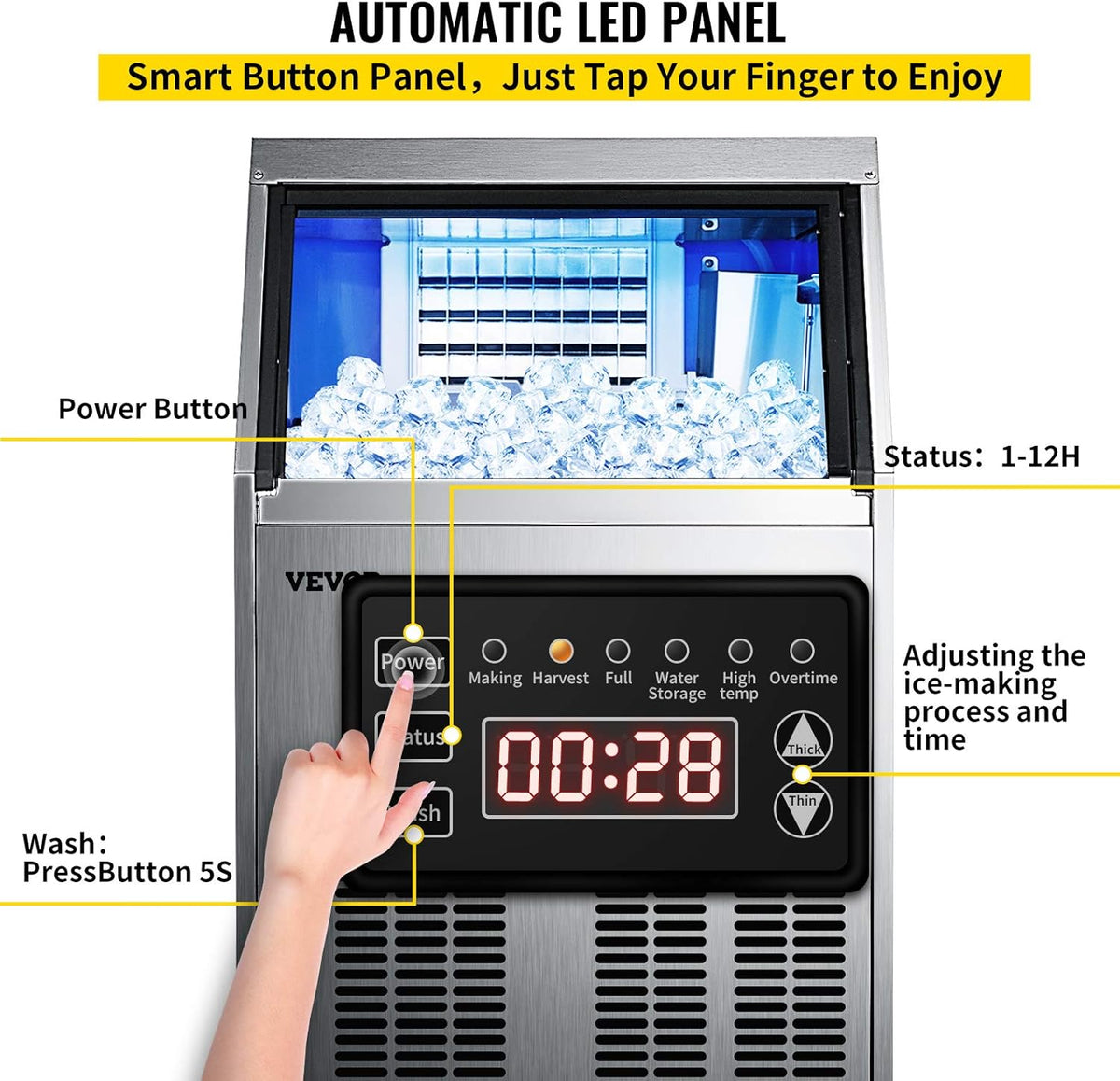 110V Commercial Ice Maker with 33LBS Bin, Stainless Steel G3249
