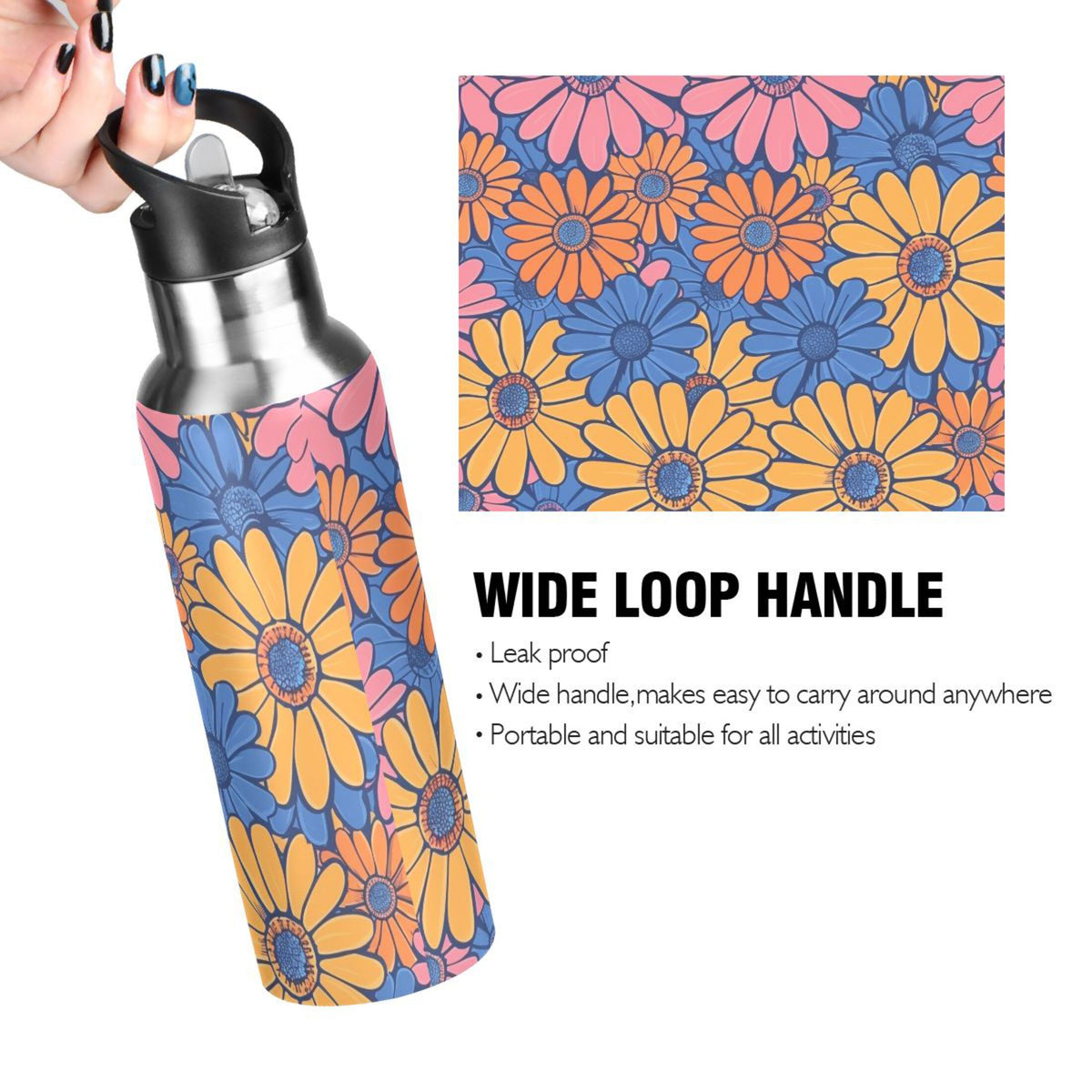 Blue and Pink Insulated Stainless Steel Water Bottle with Straw Lid, 20 oz F28659