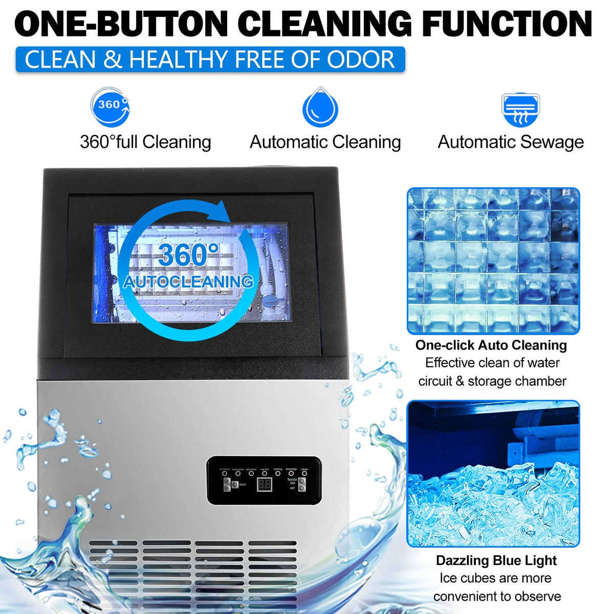Commercial Ice Maker Machine, 132LBS/24H, Stainless Steel, 24LBS Storage, 40 Cubes W9811