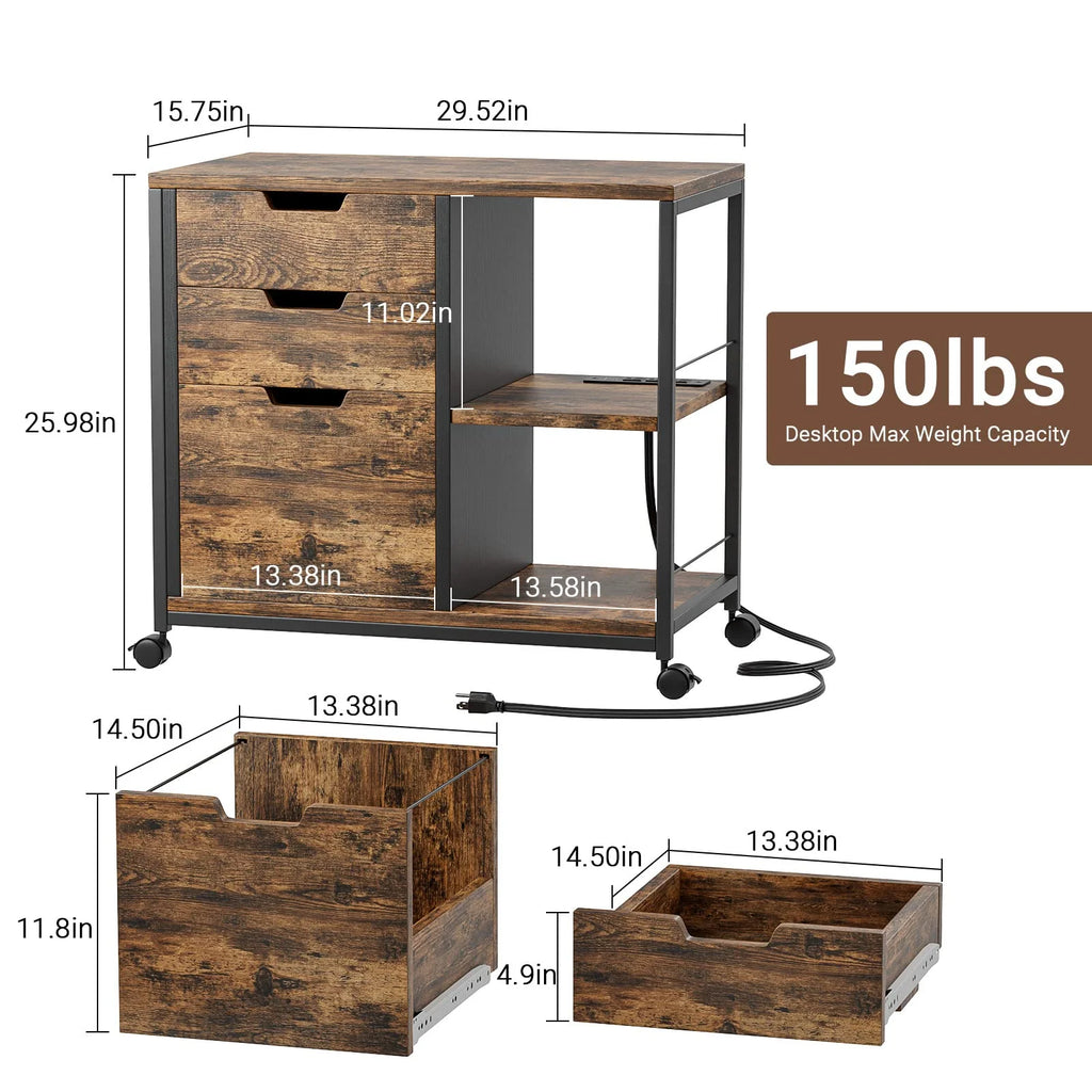 Rolling Wooden File Cabinet with 3 Drawers Y730484