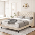 King Bed Frame with Wing-Back Button Tufted Headboard C461403