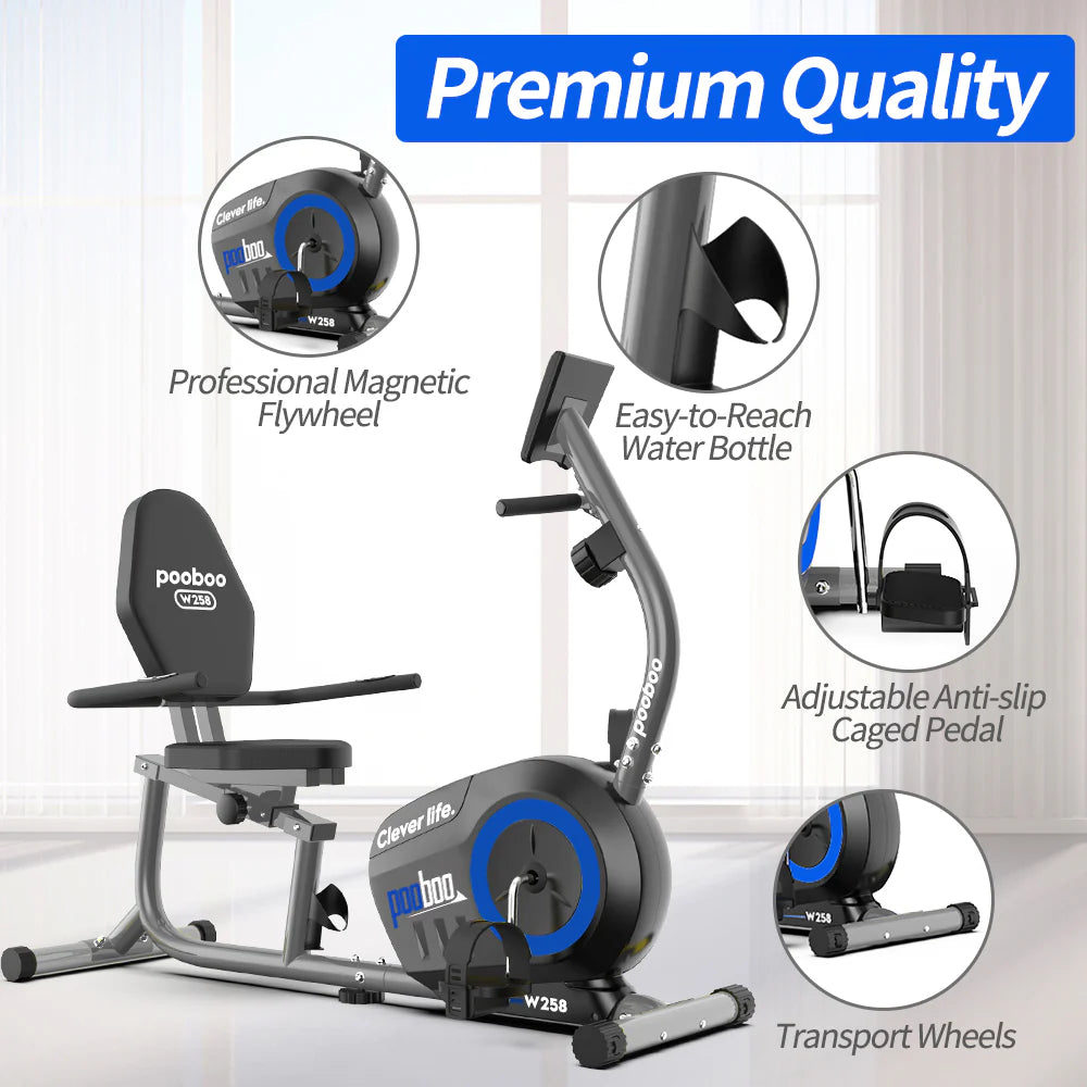 Magnetic Recumbent Exercise Bike 330lbs Blue G42952
